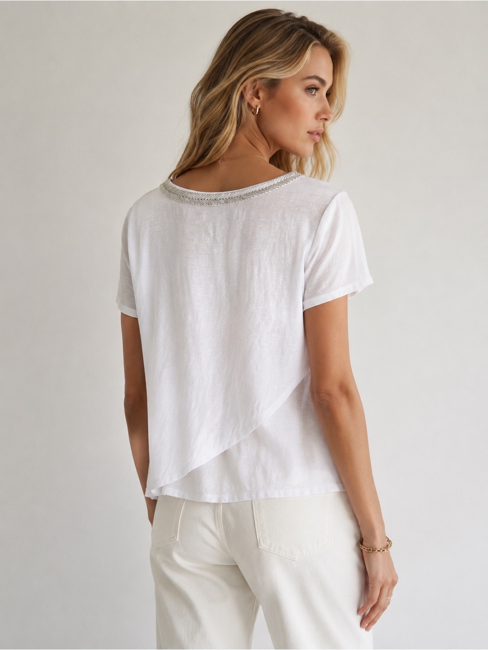 Generation Love 100% Soft Linen Beaded Top Size S White Summer Coastal Summer